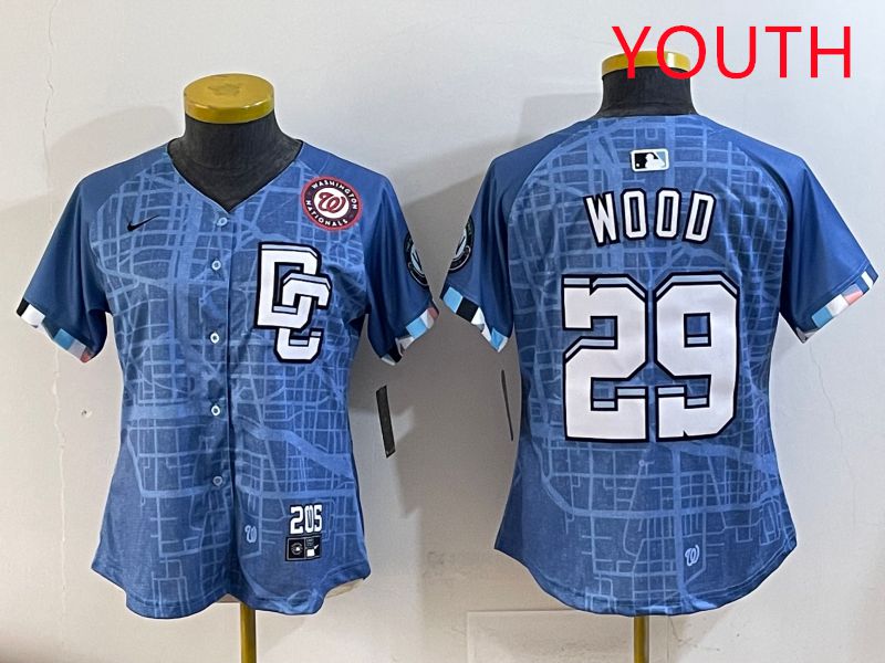 Youth Washington Nationals #29 Wood Blue Joint Name 2025 Nike MLB Jersey style 4->youth mlb jersey->Youth Jersey